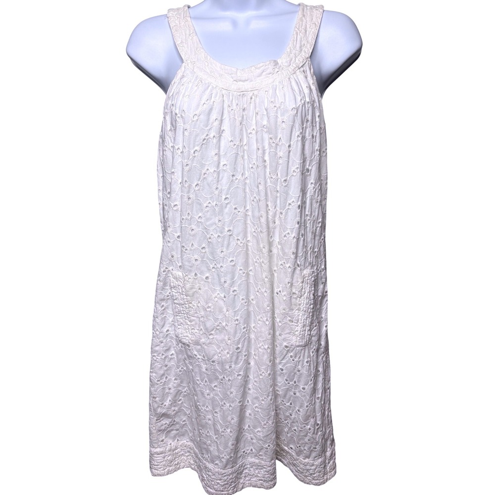 J. CREW Womens White‎ Eyelet Sleeveless Shift Dress w/ Pockets 6 Romantic Femme